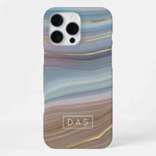 Luxe Strata Slate Blue Taupe Pink Agate Monogram iPhone 16 Pro Max Case
