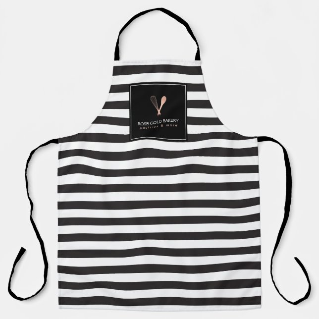 Luxe Striped Rose Gold Whisk Spoon Logo Apron (Front)