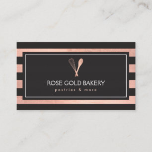 Luxe Striped Rose Gold Whisk Spoon Logo Bakery II Business Card