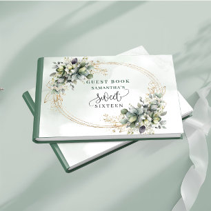 Luxe Sweet 16 boho sage green eucalyptus gold Guest Book