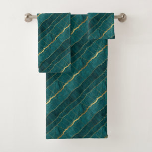 Luxe Turquoise Blue and Gold Marble Towel Set