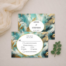 Luxe Turquoise Gold Brushstroke RSVP