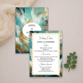 Luxe Turquoise Gold Brushstrokes Enclosure Card