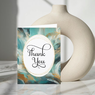 Luxe Turquoise Gold Brushstrokes Thank You Card