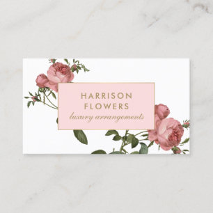 Luxe Vintage Florals Pink and White Business Card
