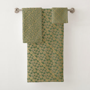LUXE VINTAGE LACE GRID GREEN GOLD BATH TOWEL SET