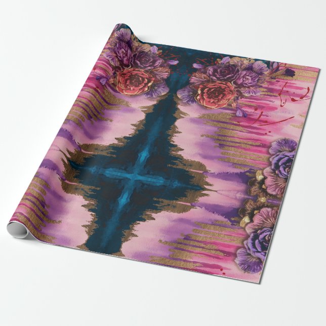 Luxe Watercolor Abstract Pink Gold Lavender Red  Wrapping Paper (Unrolled)