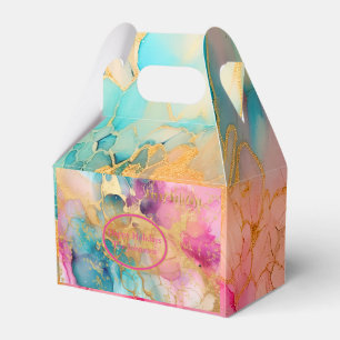 Luxe Watercolor Pink Blue and Gold Abstract Favour Box