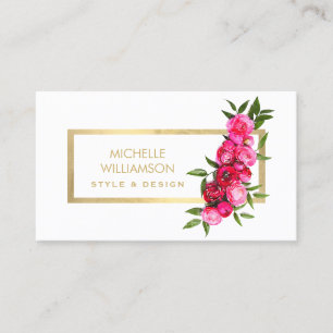 Luxe Watercolor Roses Gold/White Business Card