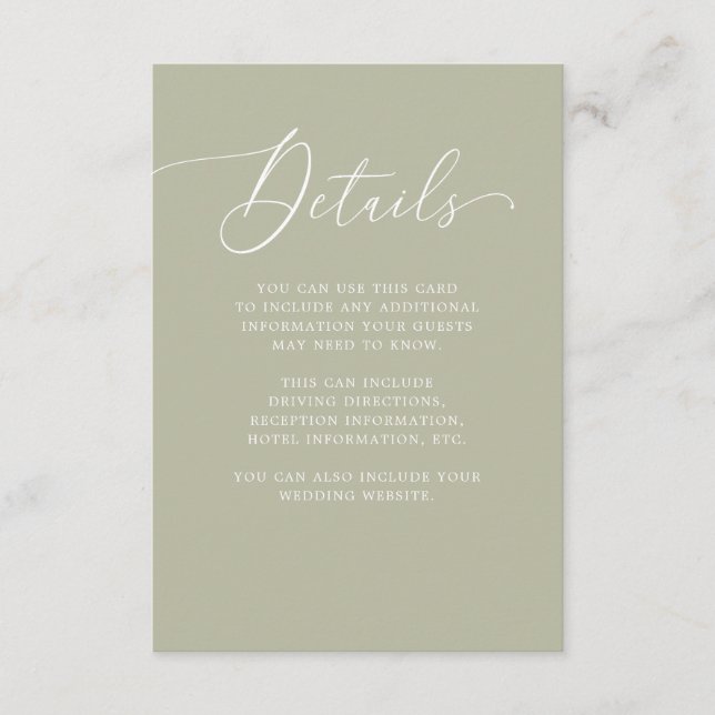 Luxe Wedding | Moss Green Guest Details Insert (Front)