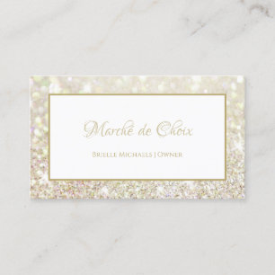 Luxe White Gold Glitter Elegant Beauty Boutique Business Card