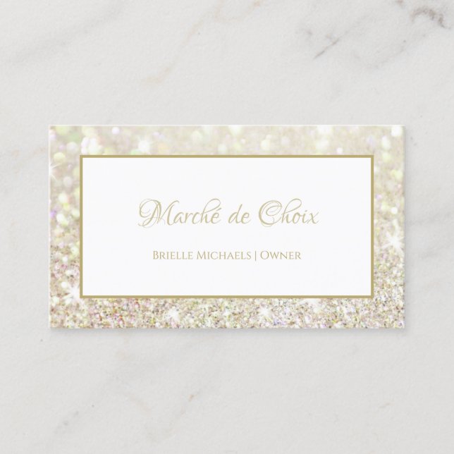 Luxe White Gold Glitter Elegant Beauty Boutique Business Card (Front)