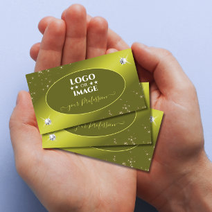 Luxe Yellow Olive Glitter Stars Jewels with Logo Business Card
