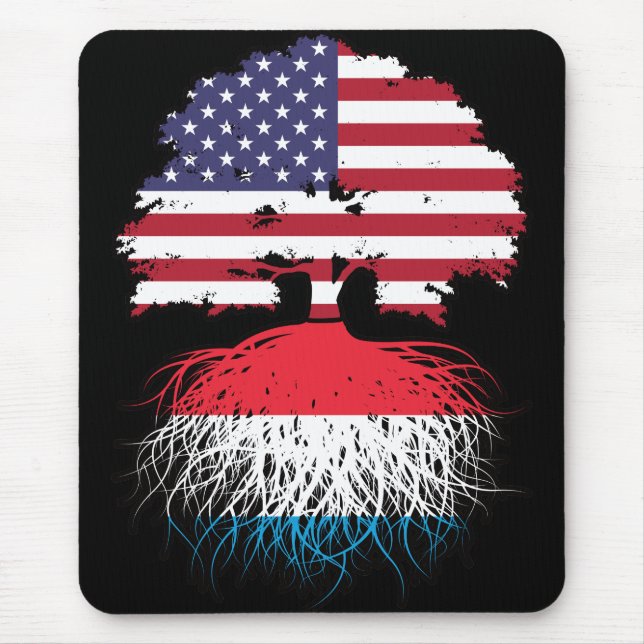 Luxembourg American USA United States Flag Roots Mouse Mat (Front)