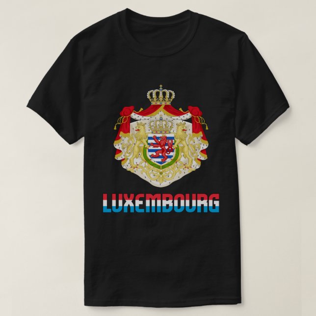 Luxembourg Flag and Coat Of Arms Patriotic T-Shirt (Design Front)