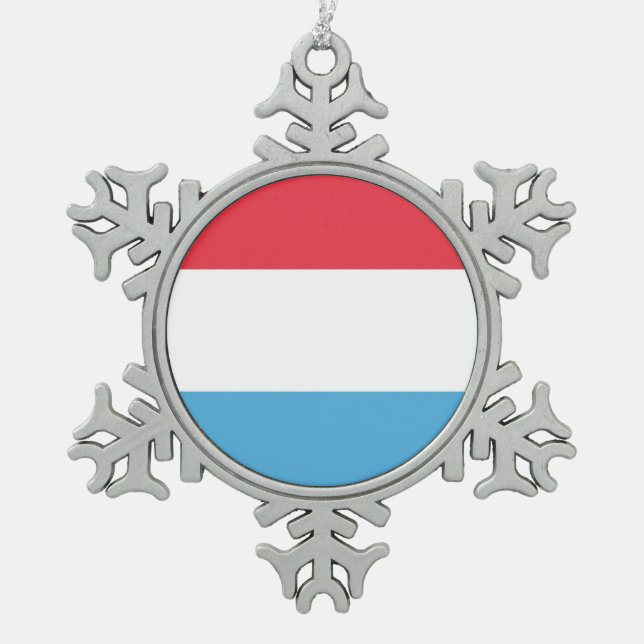 Luxembourg Flag Emblem Snowflake Pewter Christmas Ornament (Front)