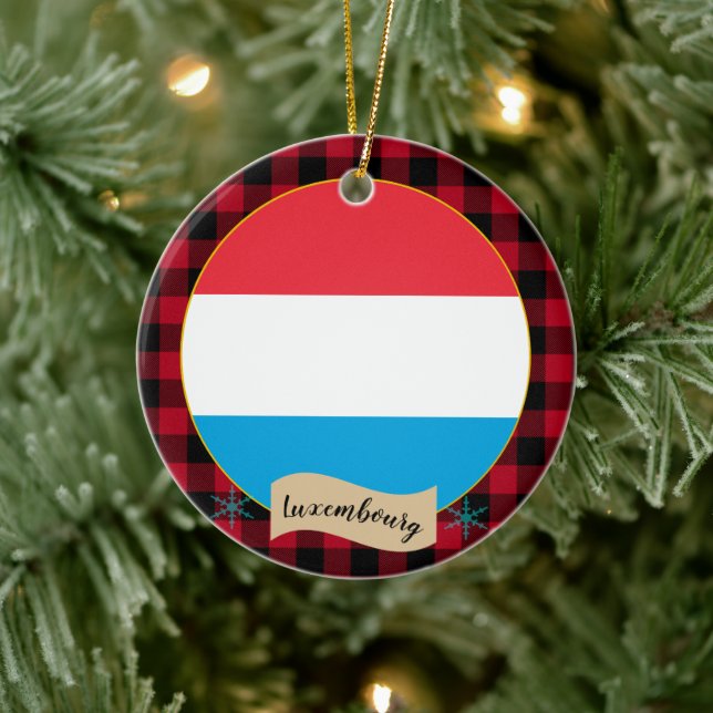 Luxembourg Flag, Red buffalo plaid, patriotic Ceramic Tree Decoration (Tree)