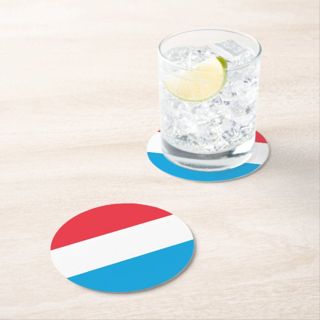 Luxembourg flag round paper coaster (Insitu)