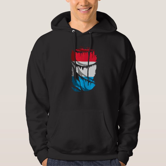 Luxembourg Flag With Broken Or Torn Fabric Effect Hoodie (Front)