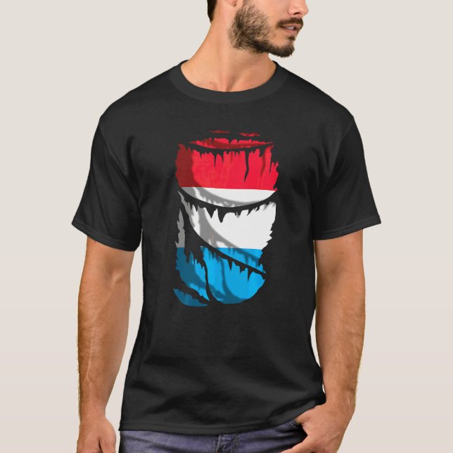 Luxembourg Flag With Broken Or Torn Fabric Effect T-Shirt (Front)