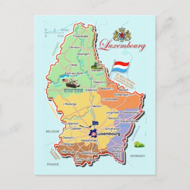 Luxembourg Germany Map Postcard (Front)
