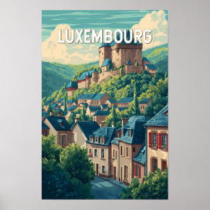 Luxembourg Illustration Travel Art Vintage Poster
