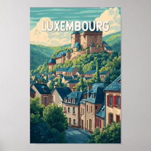 Luxembourg Illustration Travel Art Vintage Poster