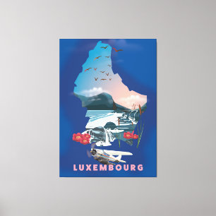 Luxembourg Map illustrated travel poster. Canvas Print