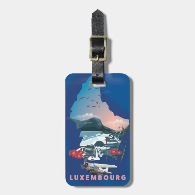 Luxembourg Map illustrated travel poster. Luggage Tag (Front Vertical)
