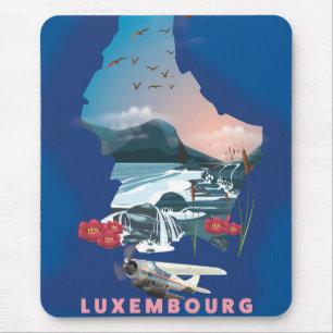 Luxembourg Map illustrated travel poster. Mouse Mat