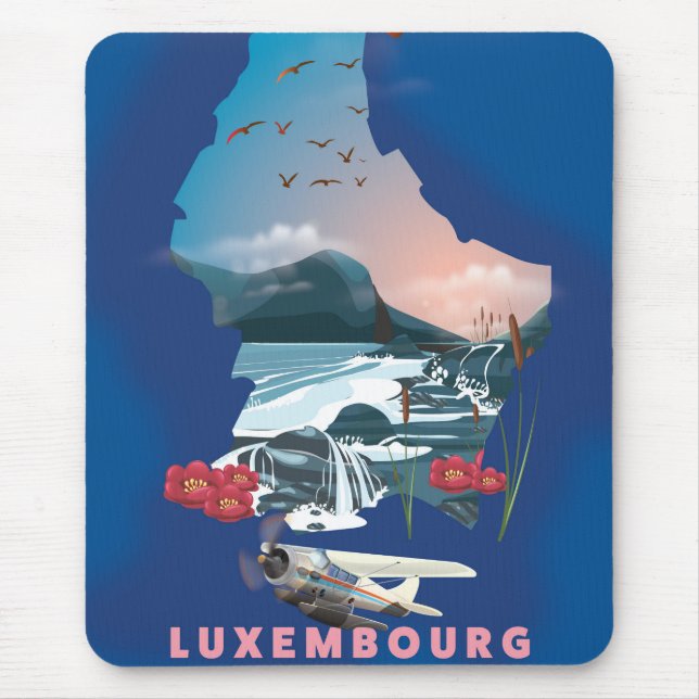 Luxembourg Map illustrated travel poster. Mouse Mat (Front)