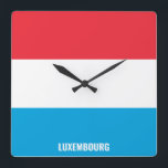 Luxembourg National Flag Patriotic Square Wall Clock<br><div class="desc">Luxembourg National Flag Patriotic Square Wall Clock with the country flag in the national colours printed all over the clock. Country name is subtly integrated in the design on the bottom. Text is fully customisable using "Customise it!" feature. This charming design is the stunning gift and the great show piece...</div>