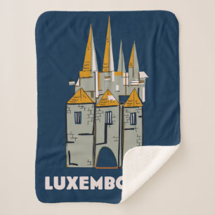 Luxembourg retro style travel poster canvas print sherpa blanket
