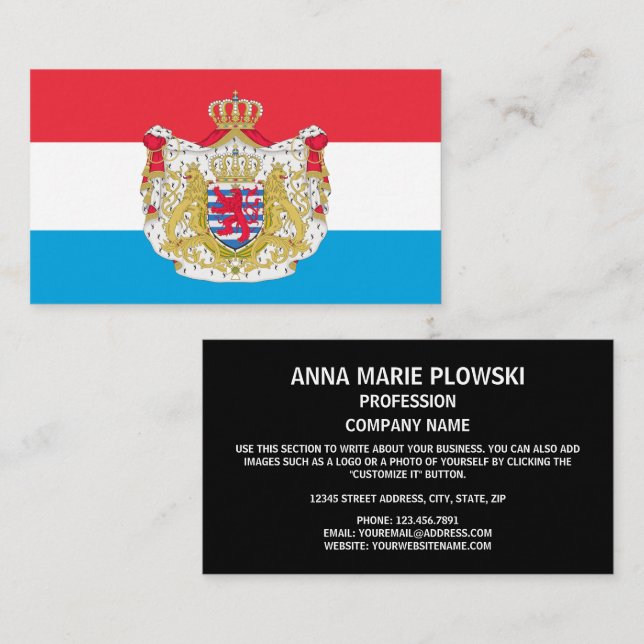 Luxembourgish Flag & Coat of Arms, Luxembourg Business Card (Front/Back)