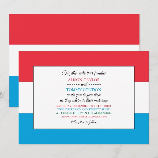 Luxembourgish Flag, Flag of Luxembourg Wedding Invitation (Front/Back)