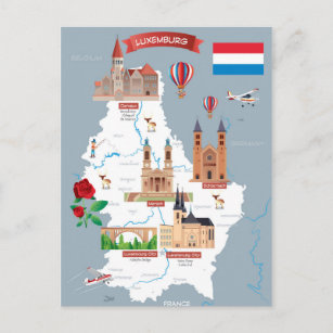 Luxemburg Cartoon Map Postcard
