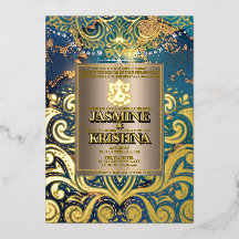 LuxGlitter Blue Gold Hindu Ganesha Indian Wedding