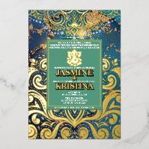 LuxGlitter Blue Gold Hindu Ganesha Indian Wedding