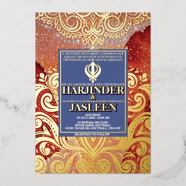 LuxGlitter Blue Gold Sikh Anand Karaj Wedding (Front)