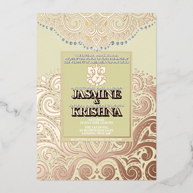 LuxGlitter Ivory PinkGold Ganesha Hindu Wedding (Front)