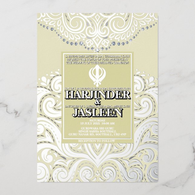 LuxGlitter Ivory Silver Sikh Anand Karaj Wedding (Front)