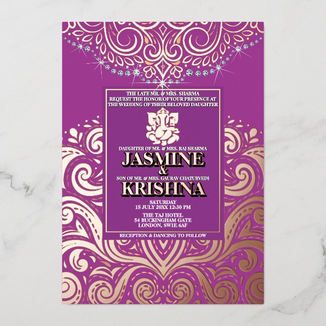 LuxGlitter Purple PinkGold Ganesha Hindu Wedding (Front)