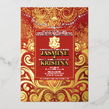 LuxGlitter Red Gold Hindu Ganesha Indian Wedding