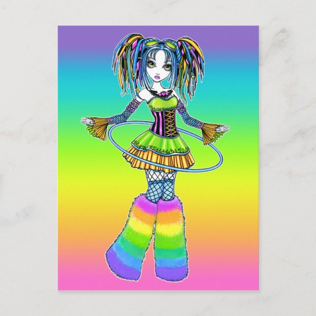 "Luxie" Rainbow Cyber Goth Hula Hoop Fae Postcard (Front)