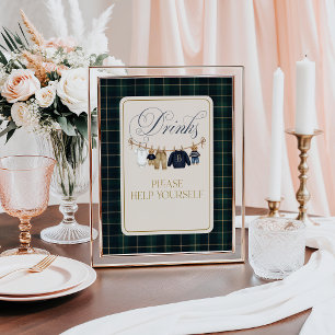 Luxsary  Bear Plaid Baby Shower Drinks Bar Poster