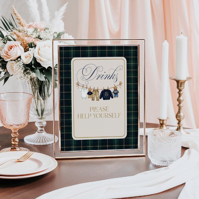 Luxsary  Bear Plaid Baby Shower Drinks Bar Poster (Creator Uploaded)