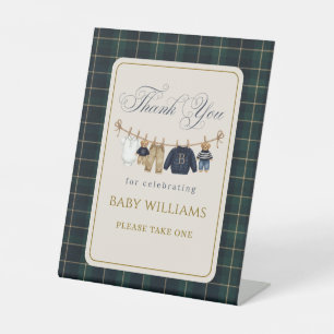 Luxsary Bear Plaid Baby Shower Favors Pedestal Sign