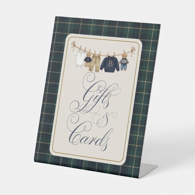 Luxsary  Bear Plaid Baby Shower Gift Card Pedestal Sign (Front)