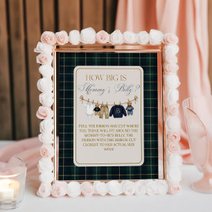 Luxsary  Bear Plaid Baby Shower Mom Belly Game Poster