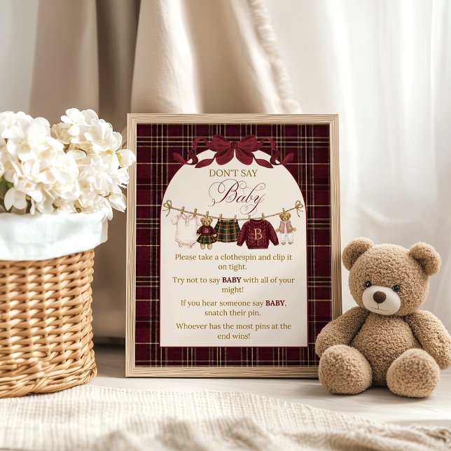 Luxsary Teddy Baby Shower Girl Plaid Dont Say Baby Poster (Creator Uploaded)